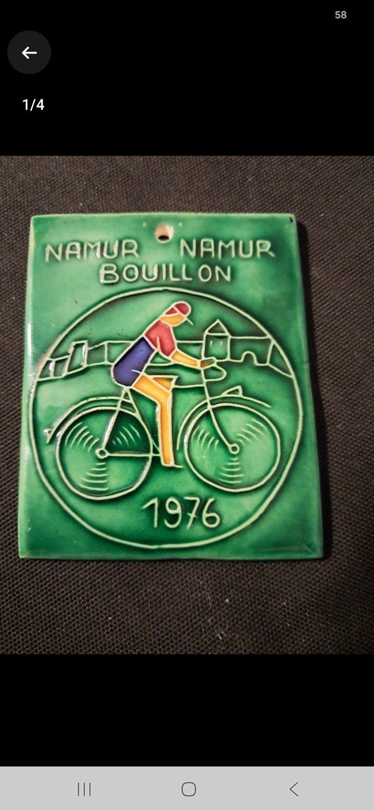 Vintage Keramieken Tegel Namur Bouillon Tour 1976, Fietsen en Brommers, Fietsen | Racefietsen, Ophalen of Verzenden