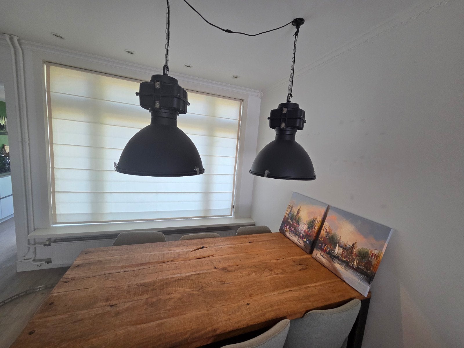 2 Industriële zwarte hanglampen - dimbaar, Ø 50cm, Ophalen, Gebruikt, Metaal, Industrieel