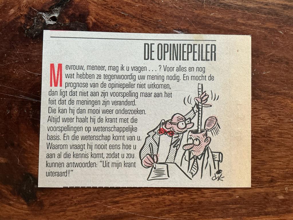 Karikatuur Dik Bruynesteyn De Opiniepeiler 1986 krantenartik, Ophalen of Verzenden, Knipsel(s)