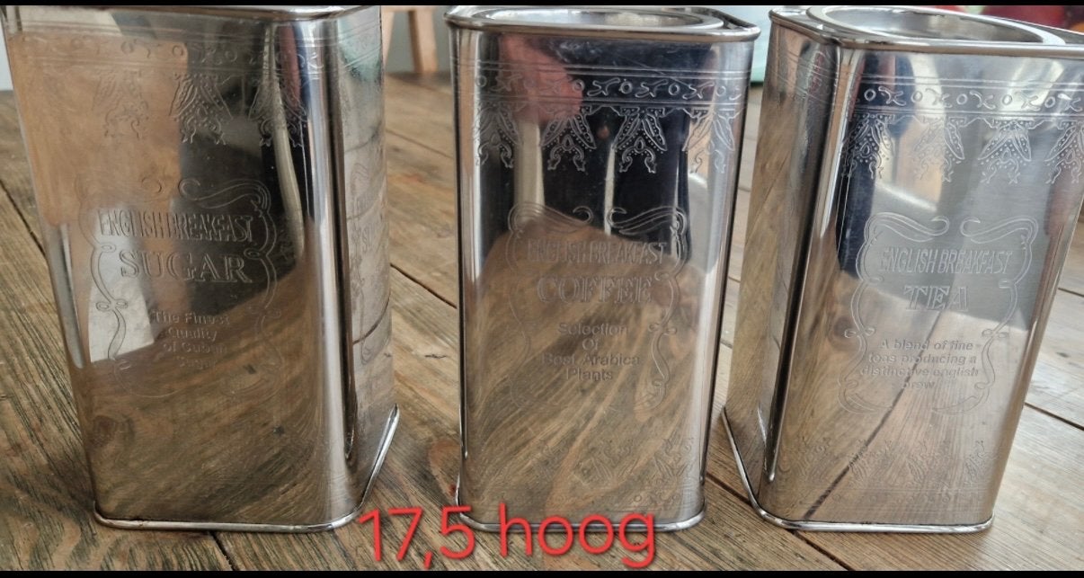 Vintage look zilverkleurige koffie, thee en suiker bussen, Ophalen of Verzenden