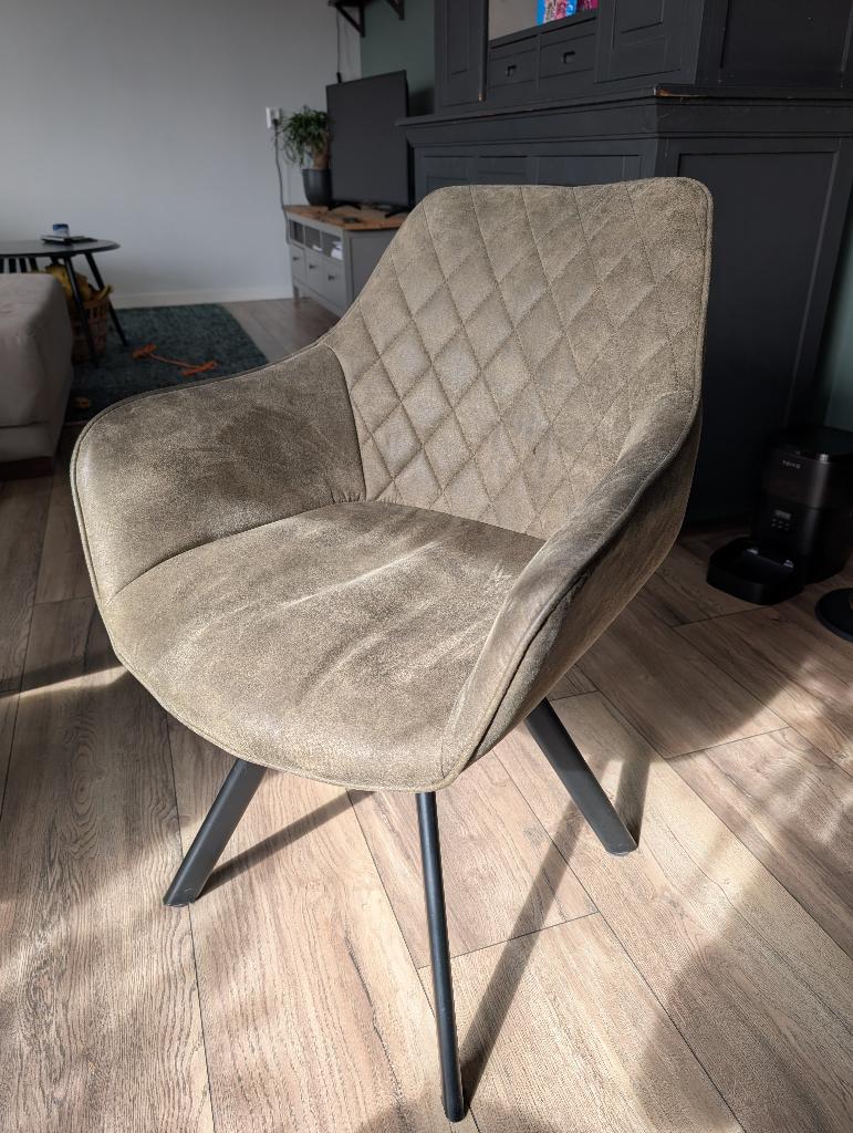 Eetkamerstoelen groen/taupe – set van 3, Huis en Inrichting, Stoelen, Ophalen, Gebruikt, Overige kleuren, Drie