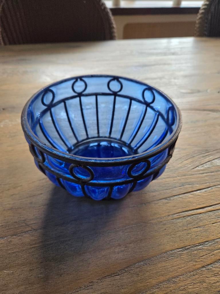 Blauwe schaal, Ophalen of Verzenden, Rond, Glas