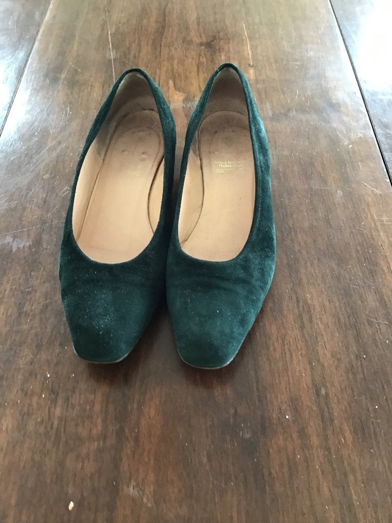 Ballerina’s suède donker mosgroen, Voltan, Zo goed als nieuw, Groen, Ballerina's