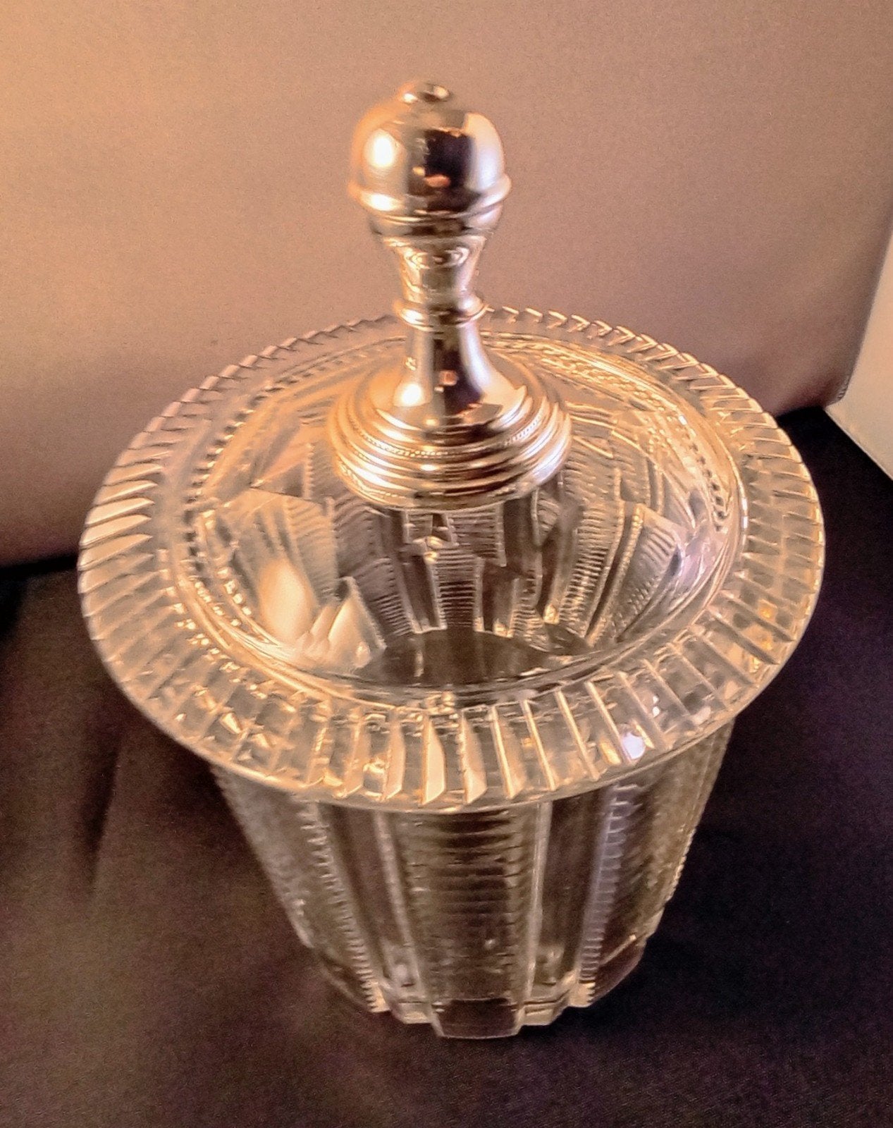 Antieke Kristallen Pot met Zilveren Dekselknop, Ophalen of Verzenden