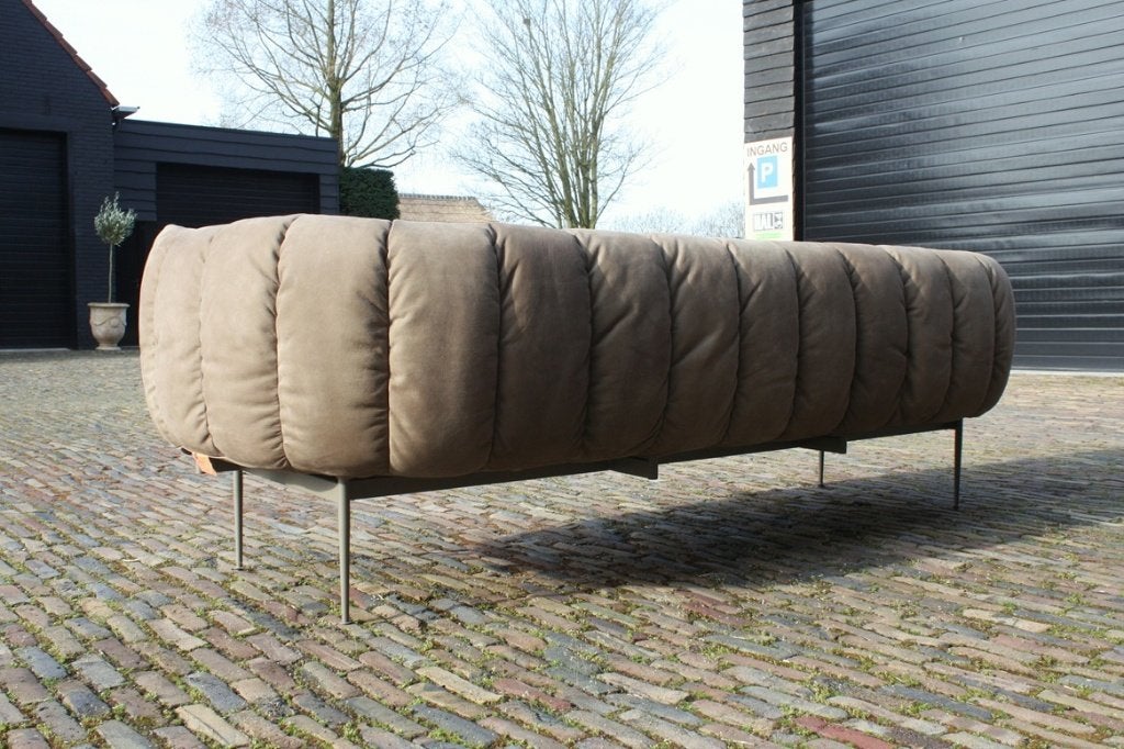 Luxe bank PUFFER Jess Design sofa Aurula Stone naturel leer, Ophalen, 250 tot 300 cm, 75 tot 100 cm, Zo goed als nieuw