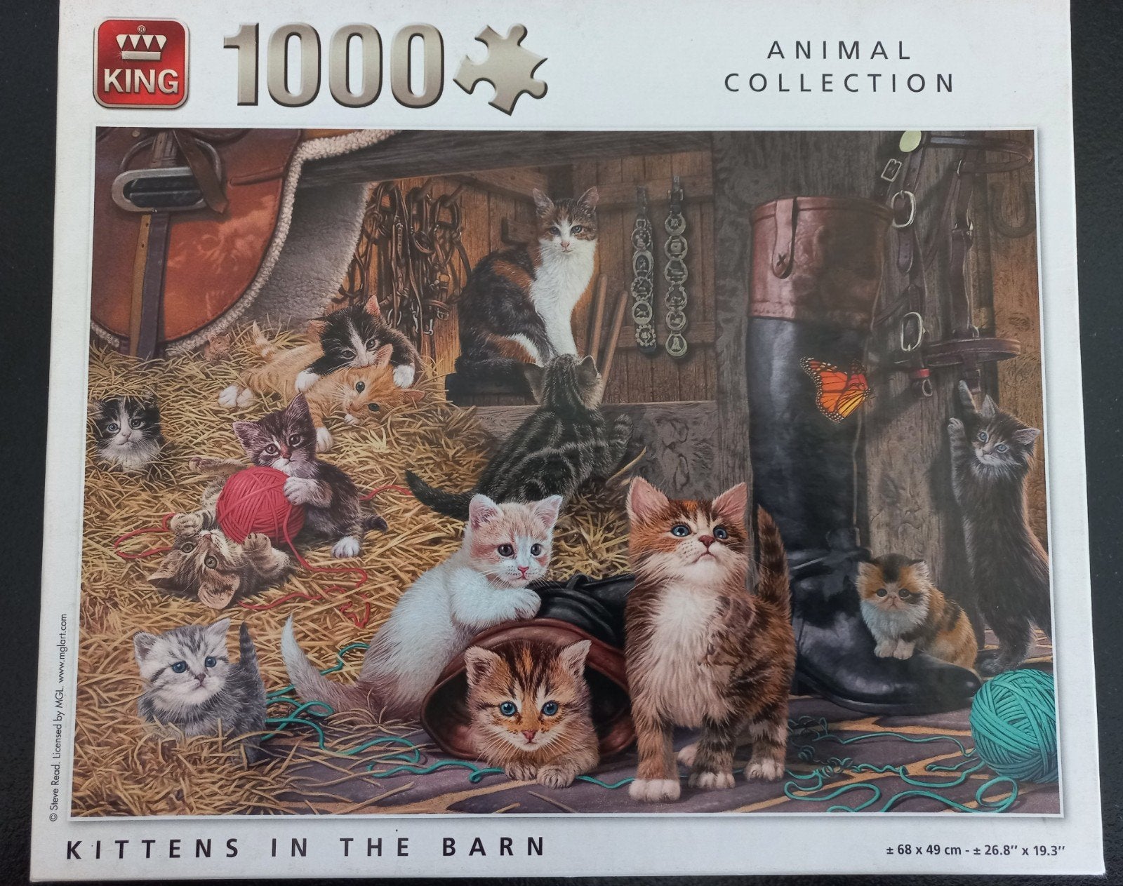 King Legpuzzel 1000 stukjes - Kittens in de schuur, Ophalen of Verzenden, 500 t/m 1500 stukjes, Gebruikt, Legpuzzel