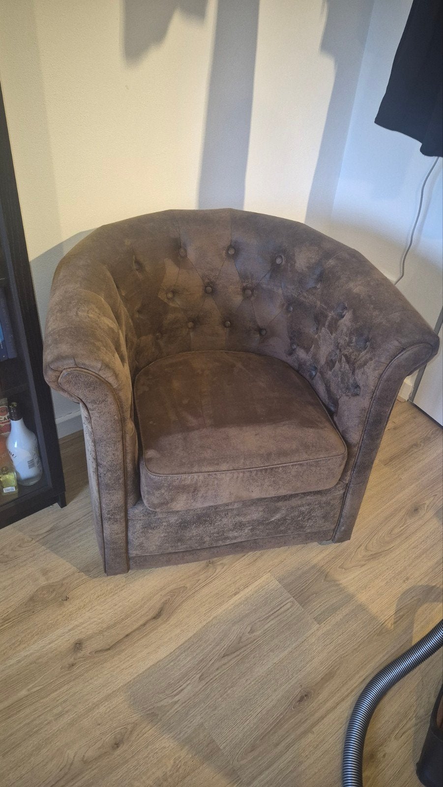 Comfortabele fauteuil in bruine stof, Ophalen, Gebruikt, Bruin, Vintage, Klassiek