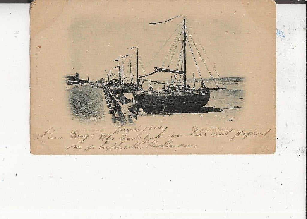 Scheveningen Boulevard met bomschuit Sch 23 Juni 1901, Ophalen of Verzenden, Voor 1920, Ongelopen, Zuid-Holland