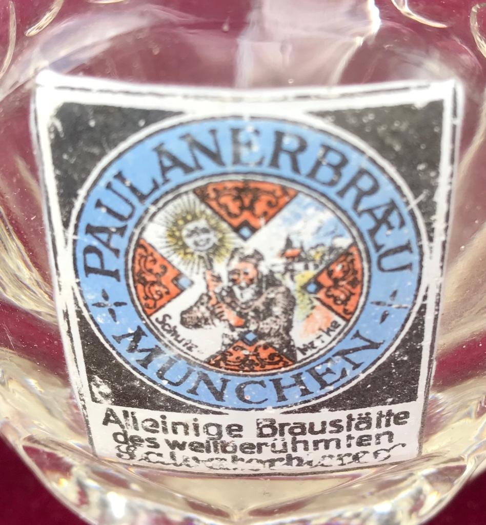bierpul met emaille plaatje van Paulanerbrau Munchen., Verzamelen, Merken en Reclamevoorwerpen, Zo goed als nieuw, Gebruiksvoorwerp