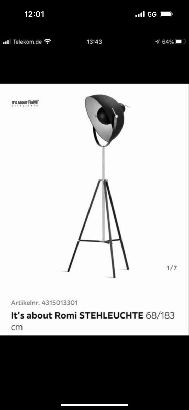 It's about Romi STEHLEUCHTE Vloerlamp 68/183 cm, Zo goed als nieuw, Metaal, 150 tot 200 cm, E27 (groot)