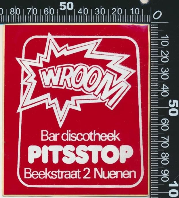 Sticker: Bar Discotheek Pitsstop - Nuenen, Verzamelen, Ophalen of Verzenden, Zo goed als nieuw, Bedrijf of Vereniging