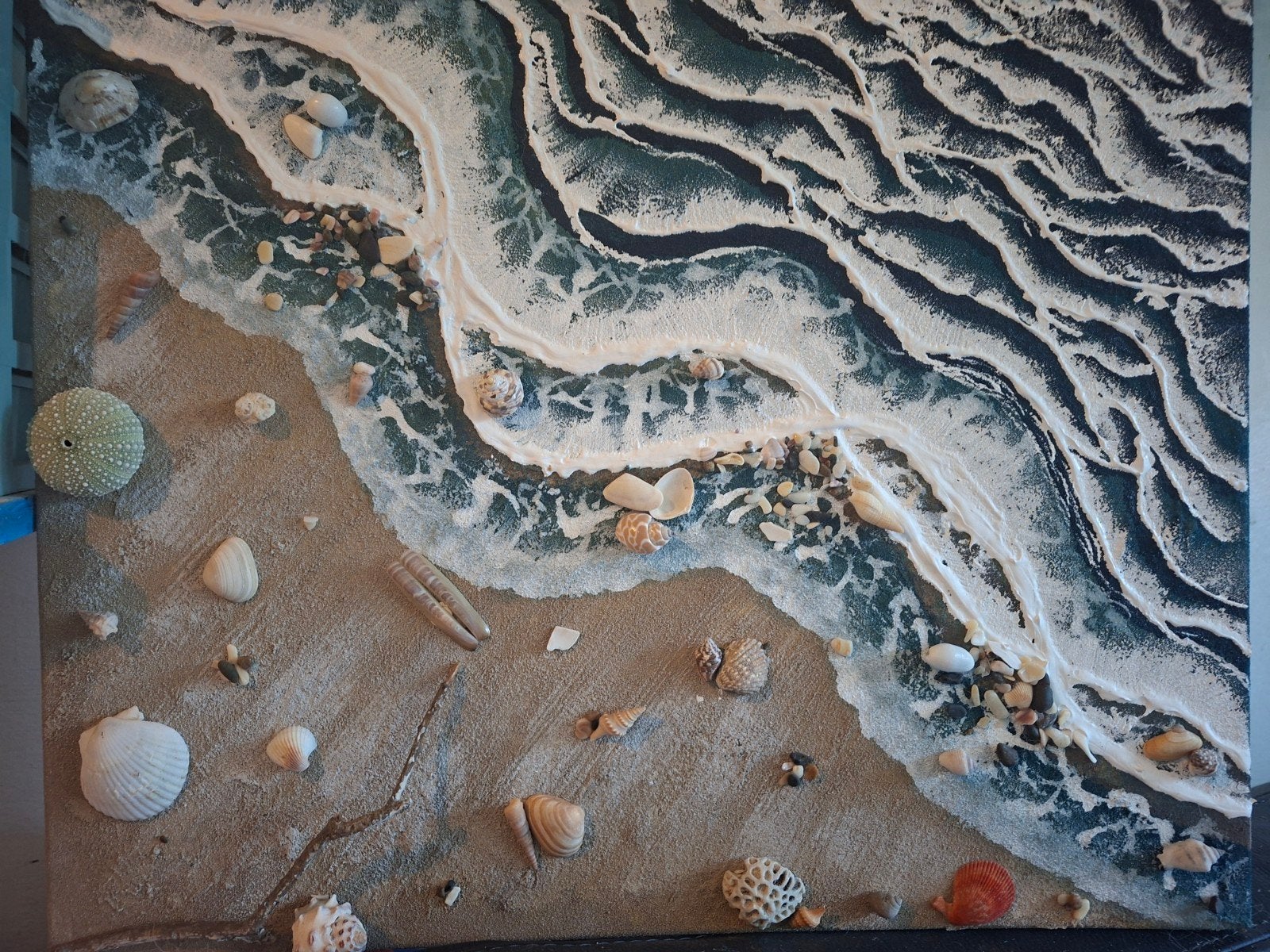 Strand Schilderij met Echt Zand en Schelpen - 50x70 cm, Ophalen of Verzenden