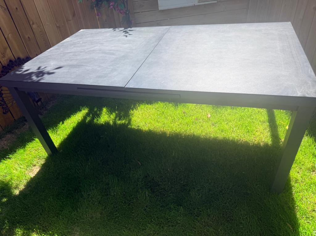 Marmeren zwarte buitentafel, Tuin en Terras, Tuintafels, Ophalen, Gebruikt, Rechthoekig, Metaal