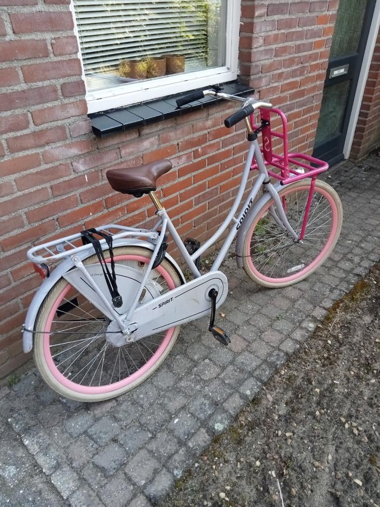 Spirit transportfiets met voordrager 26 inch - Grijs/Roze, Velgrem, 47 tot 50 cm, Ophalen, Overige merken