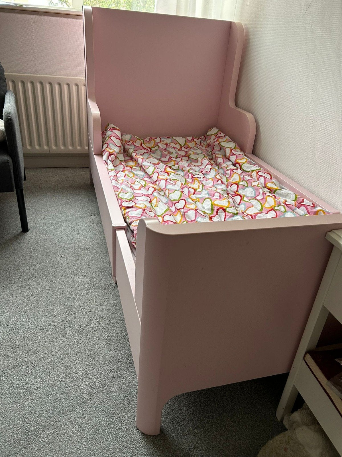 Roze meegroeibed met lattenbodem en matras, Gebruikt, 70 tot 85 cm, 160 tot 180 cm, Ophalen