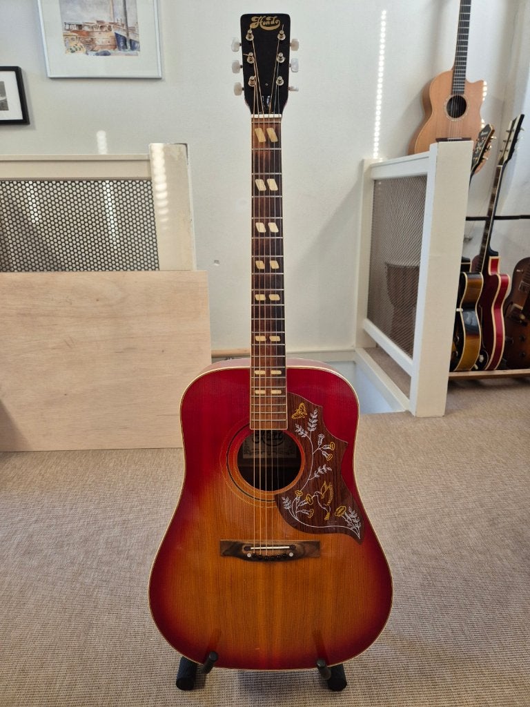 Vintage Hondo H-180 Hummingbird gitaar - jaren 70, Ophalen of Verzenden, Gebruikt, Western- of Steelstringgitaar, Met koffer