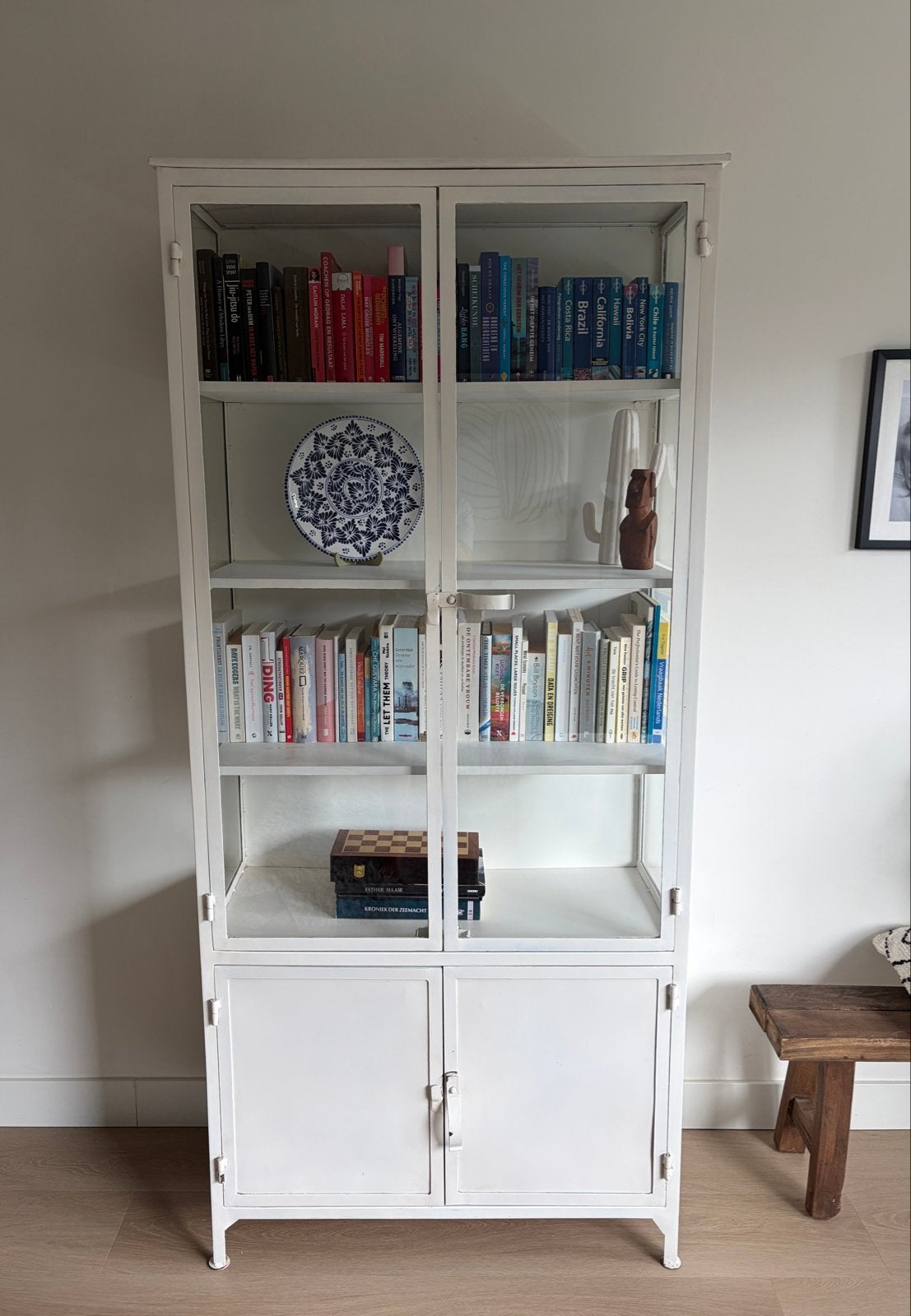 Witte Old Basics Vintage Vitrinekast - 90x201x40 cm, Huis en Inrichting, Ophalen, Gebruikt, 200 cm of meer, 50 tot 100 cm