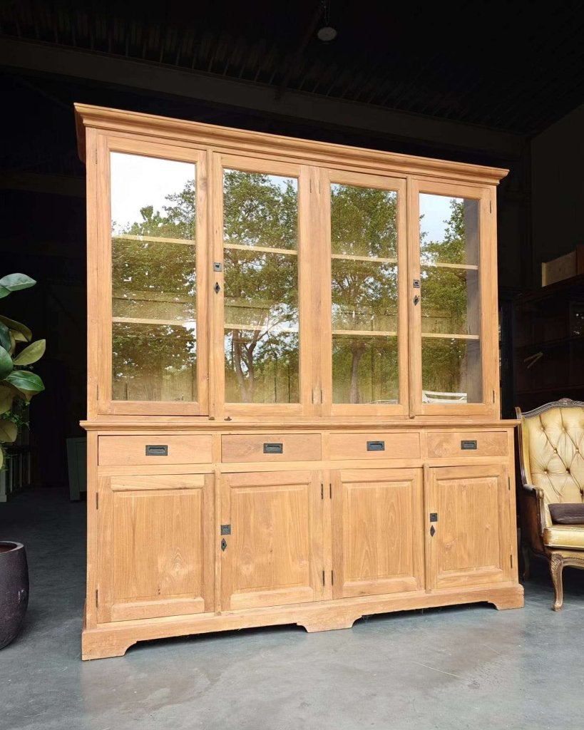 Teakhouten buffetkast | Winkelkast teak | Vitrinekast #3166, Glas, Vintage / antiek, Gebruikt, Met deur(en)