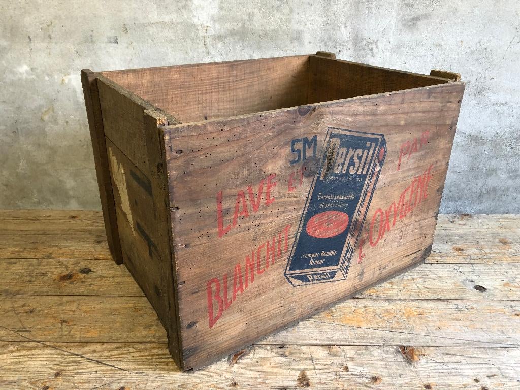 Vintage oude houten reclame kist van Persil | reclamebord, Minder dan 50 cm, Gebruikt, Minder dan 50 cm, Ophalen of Verzenden
