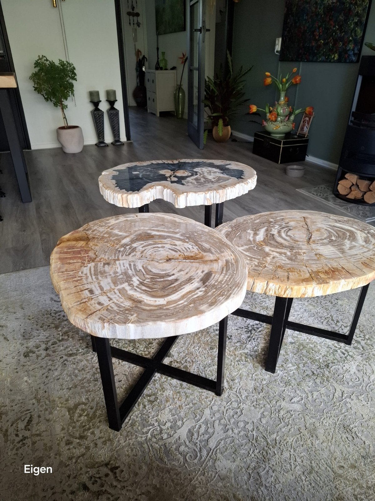 Set van 3 unieke versteend houten salon/bijzettafels, Ophalen, Nieuw, Overige vormen, Overige materialen