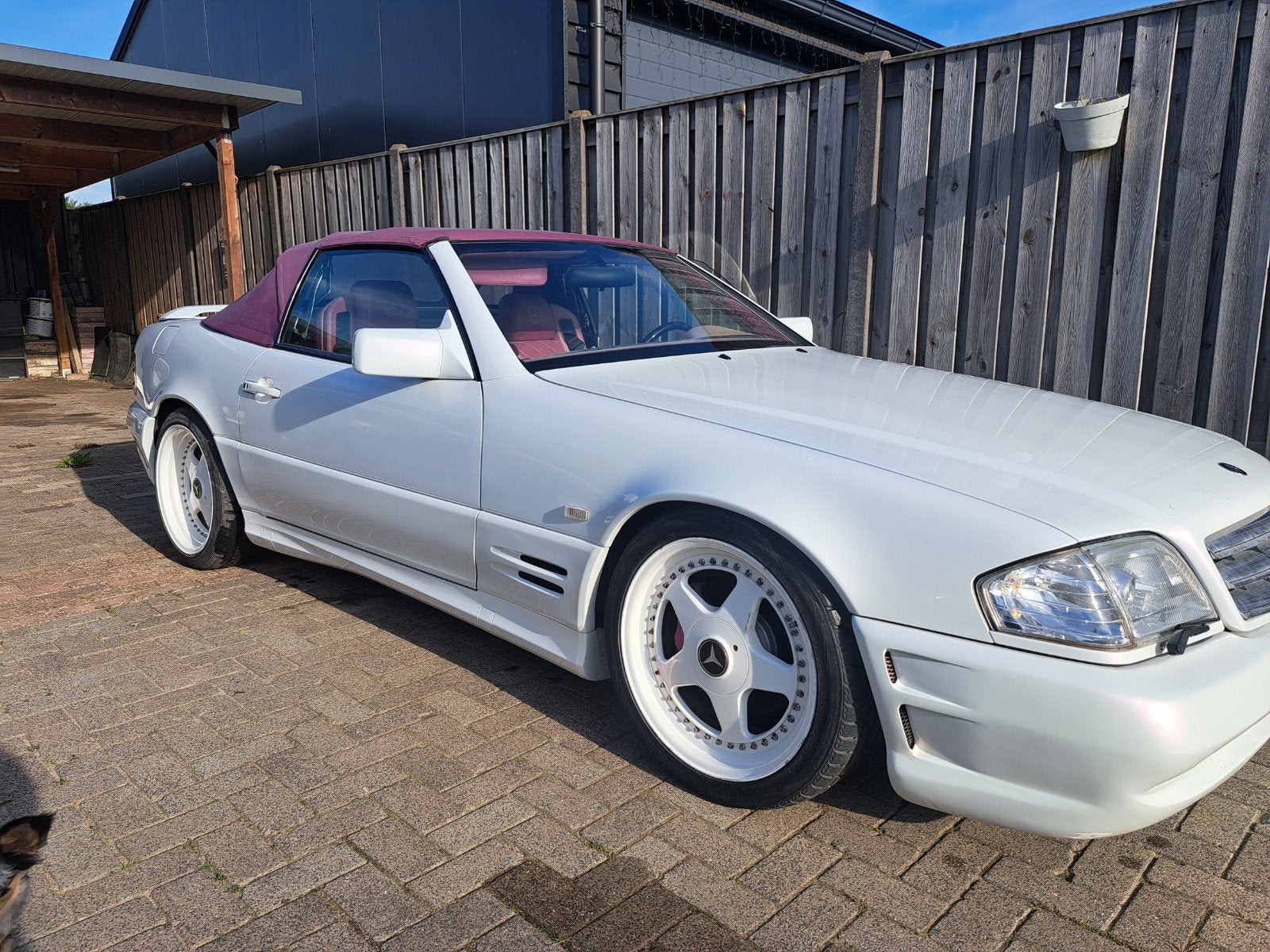 mercedes 500sl eitinger knap roze interieur!!, Auto's, Automaat, Achterwielaandrijving, Cabriolet, Leder
