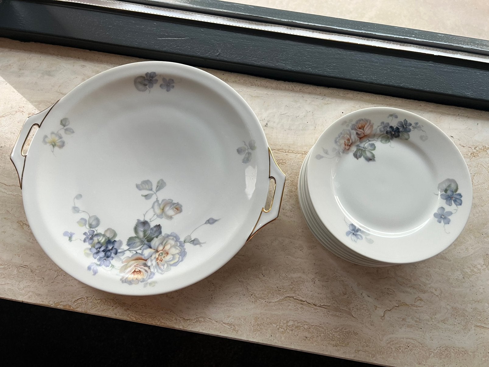 Thomas Bavaria porseleinen gebakservies – 6 bordjes + schaal, Ophalen, Gebruikt, Rond