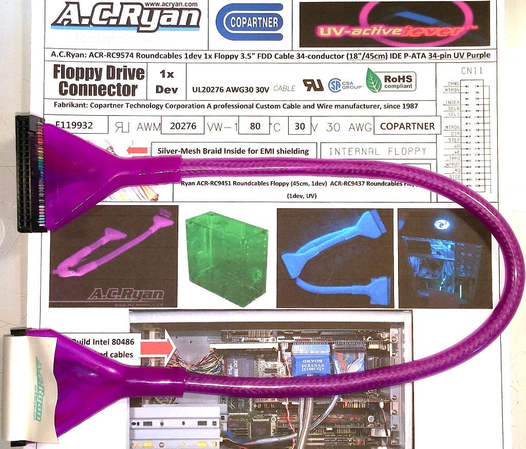 AC Ryan Floppy Disk Drive Kabel Roundcables ATA 1dev 45cm, Ophalen of Verzenden, AC Ryan