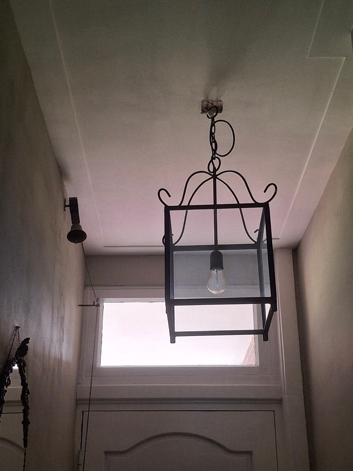 Stijlvolle Zwarte Hanglamp met Glazen Panelen, Klassiek, Modern, Industrieel, Gebruikt, Glas, E27 (groot)