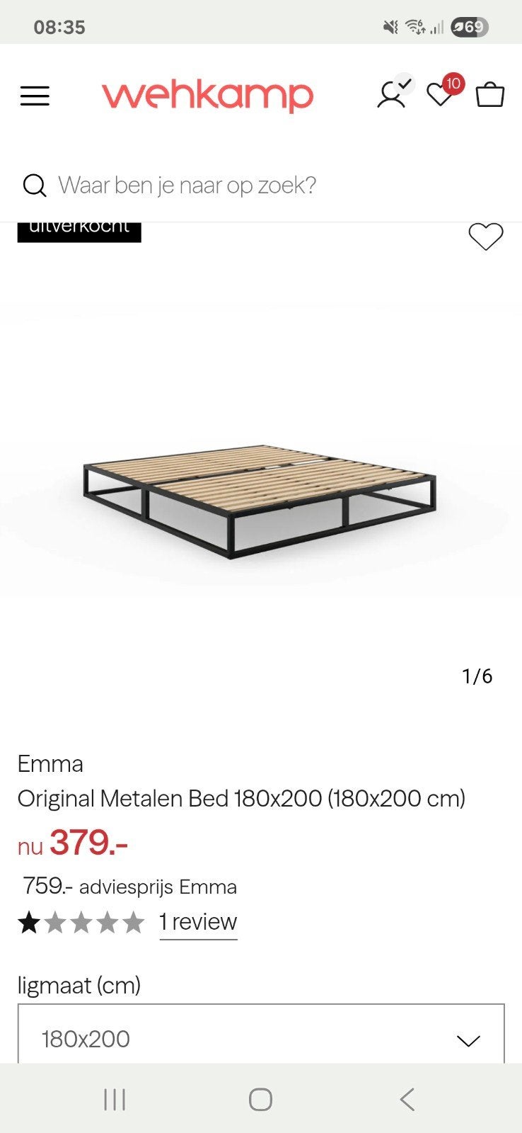 Emma Original Metalen Bed 180x200 cm, Ophalen, Zwart, Tweepersoons, Zo goed als nieuw