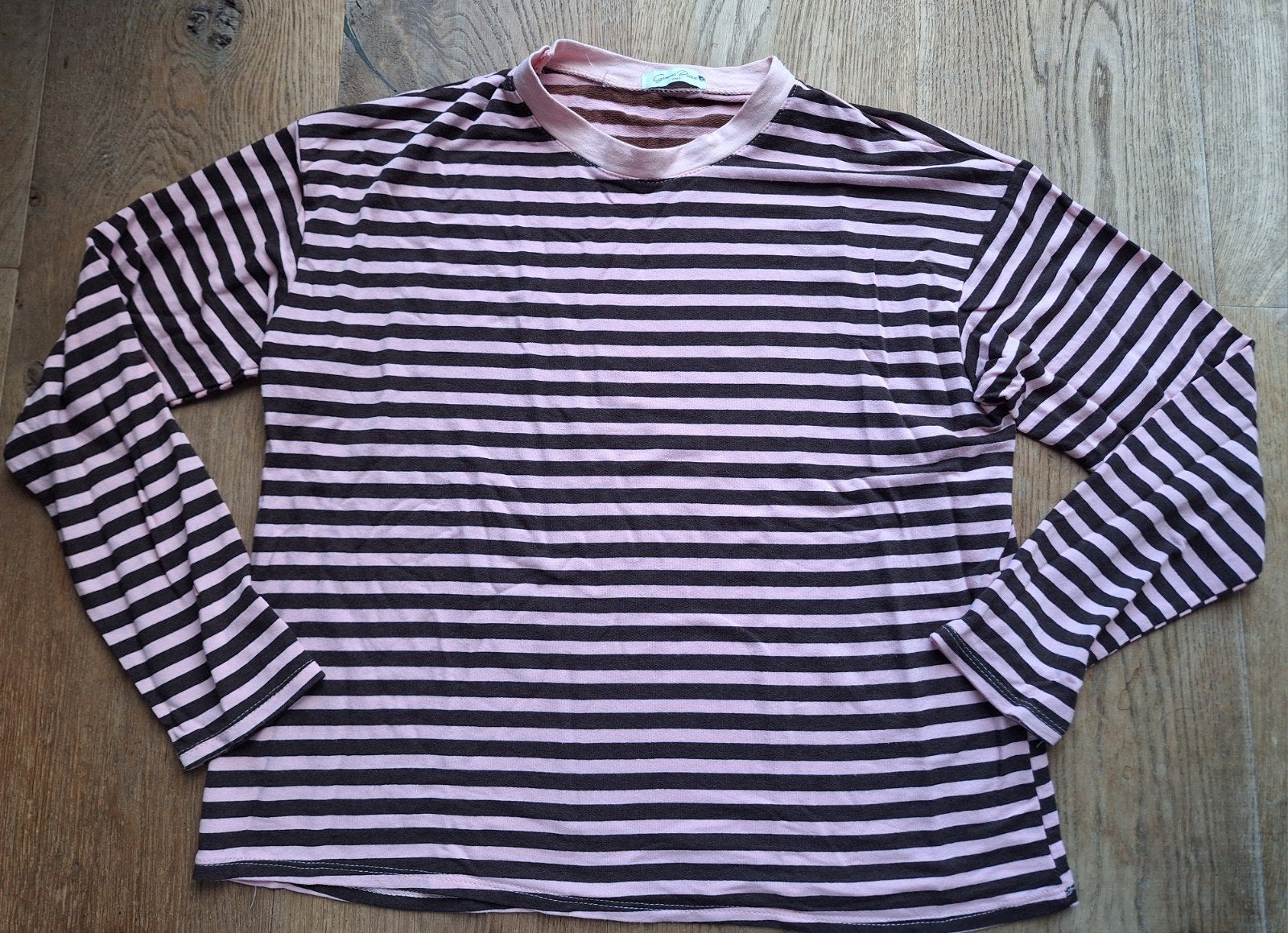 Bruin / roze gestreept shirt maat one size, Kleding | Dames, T-shirts, Bruin, Ophalen of Verzenden, Zo goed als nieuw, Lange mouw