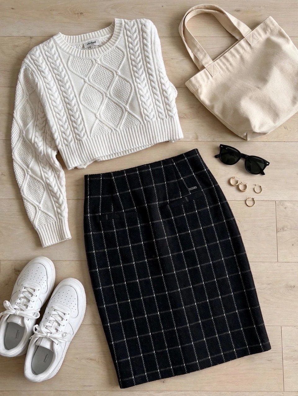 Set - Sandwich geruite rok met kabeltrui, Kleding | Dames, Ophalen of Verzenden, Zo goed als nieuw, Maat 34 (XS) of kleiner, Zwart