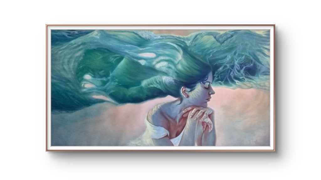 Groot Surrealistisch schilderij- Original Oil Portrait Woman, Antiek en Kunst, Kunst | Schilderijen | Modern, Handgeschilderd