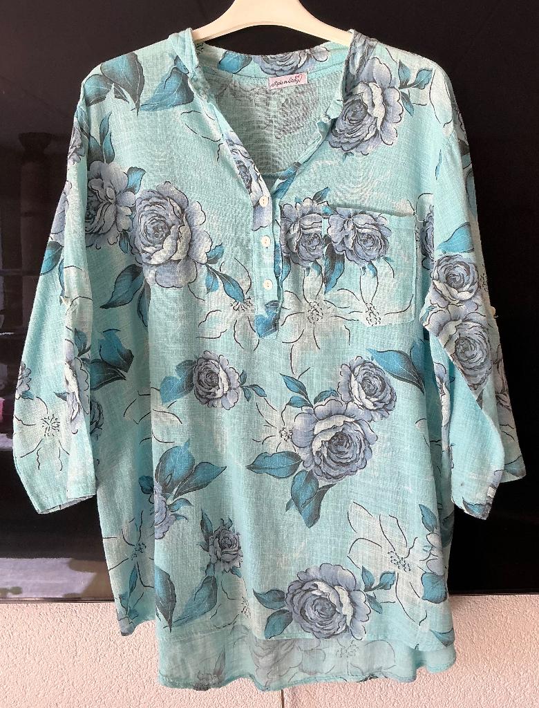 Turquoise, licht blauw tuniek, linnen of katoen, XXL, Ophalen of Verzenden, Zo goed als nieuw, Maat 46/48 (XL) of groter, Blauw
