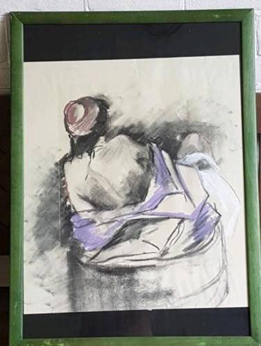 tekening gem. techniek naakte vrouw op rug Corrie Geus 2001, Ophalen