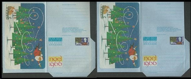 ENGELAND 1966 2x 9d. Kerstmis Airletters, verschil. papier, Verzenden, Postfris
