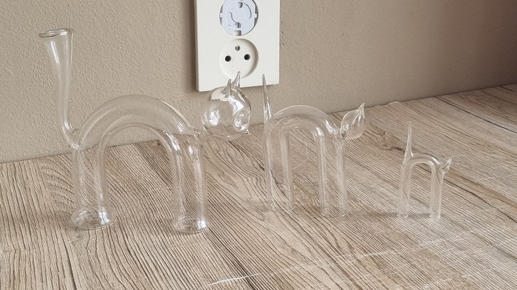 3 Prachtige Vintage Katten van Glas waar van 1 aparte Karaf, Verzenden, Gebruikt, Hond of Kat, Beeldje of Figuurtje