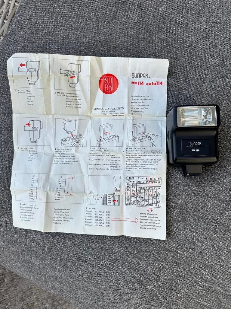 Vintage Sunpak MX114 flitser voor analoge camera's, Ophalen of Verzenden, Gebruikt, Overige merken