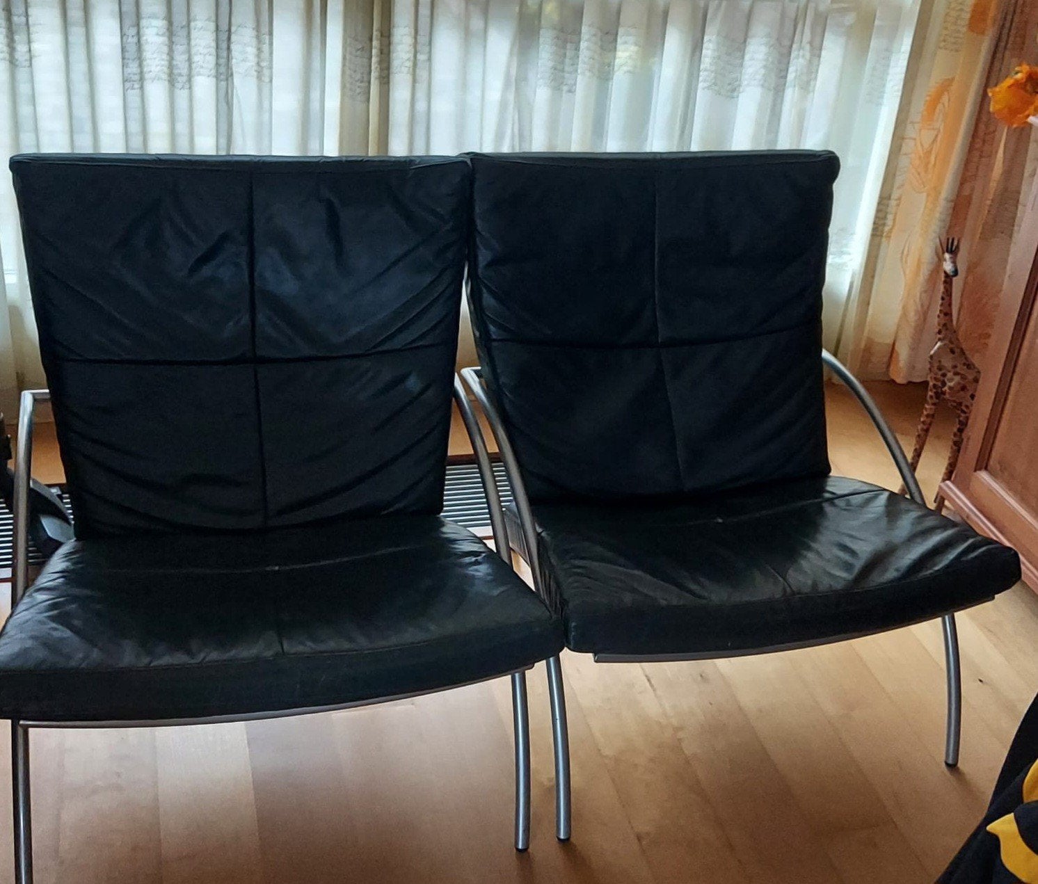 Set van 2 Harvink Uncle Sam fauteuils - Leer & Metaal, Ophalen, Gebruikt, 75 tot 100 cm, Leer