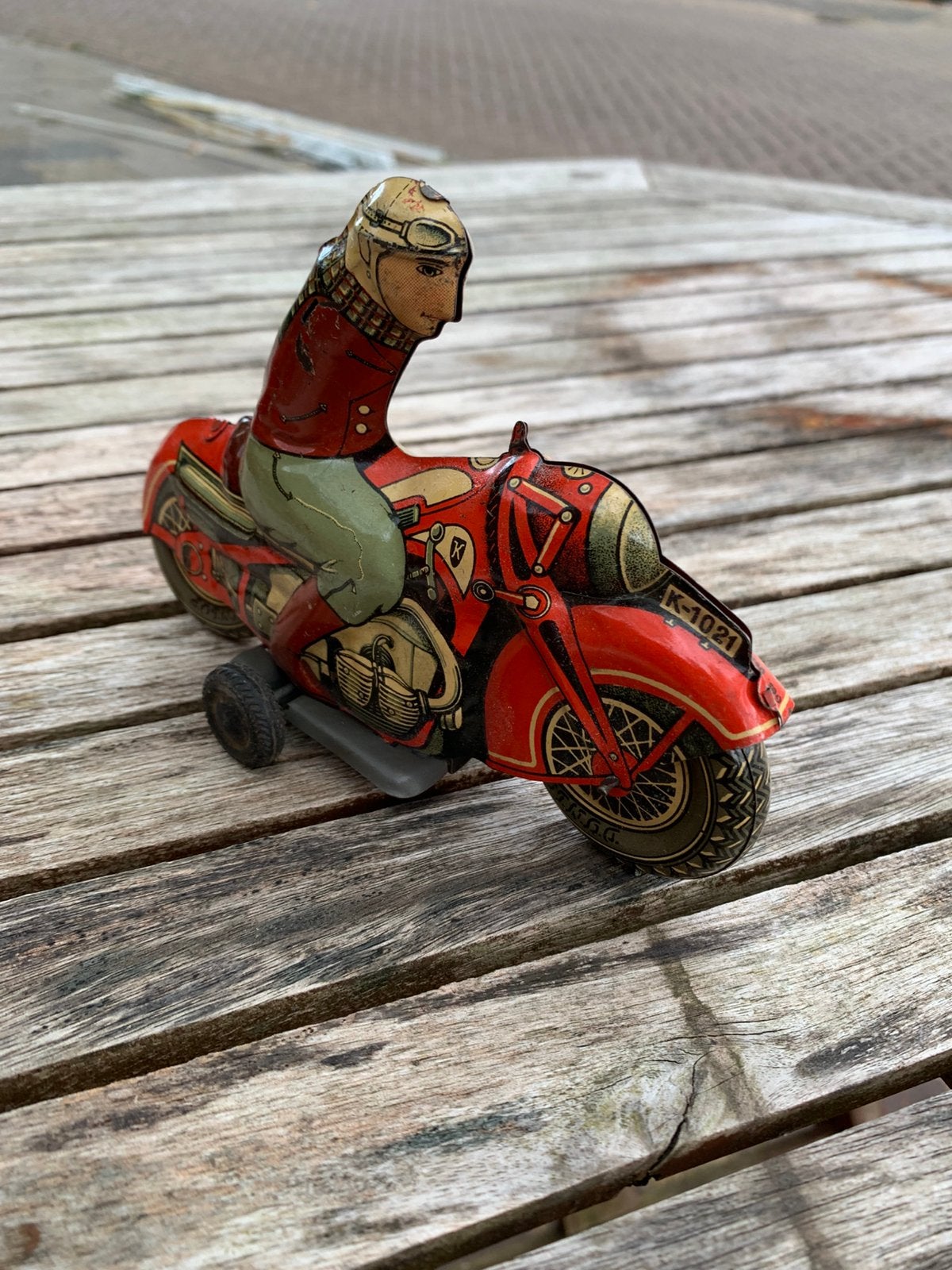 blikken speelgoedmotorfiets van het merk Huki (Kienberger),, Antiek en Kunst, Antiek | Speelgoed, Verzenden
