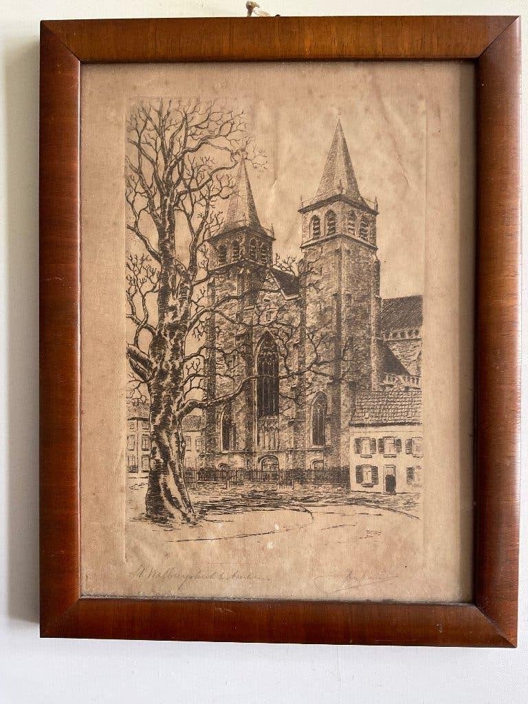 Prent Walburguskerk Arnhem, Ophalen, 30 cm, 23 cm, Overige technieken