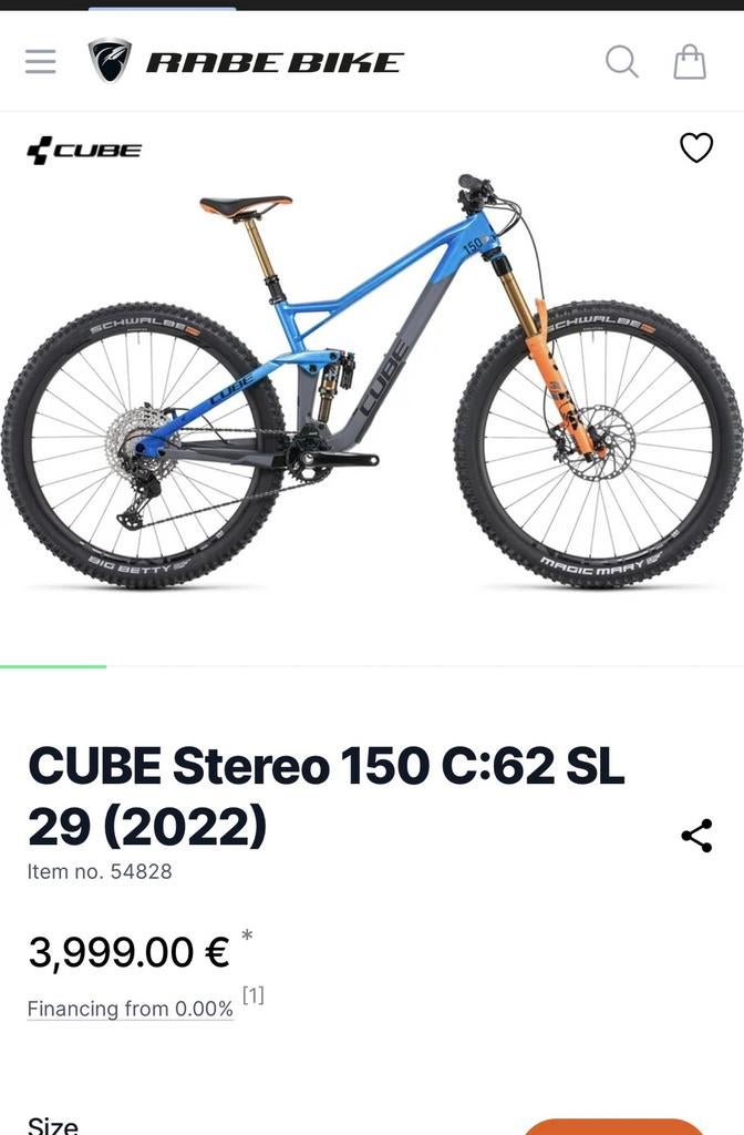 Cube stero 150C:62SL 29(2022), Overige merken, 10 tot 15 versnellingen, Ophalen of Verzenden, Zo goed als nieuw