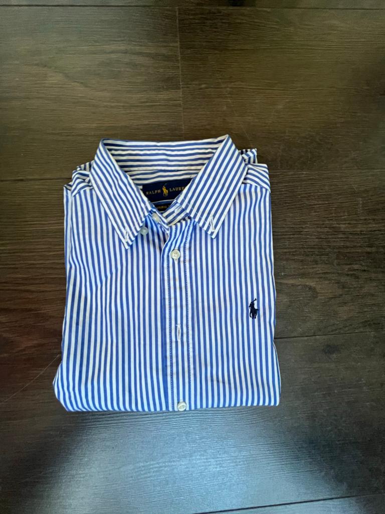 Ralph Lauren overhemd blauw wit gestreept, Kleding | Heren, Overhemden, Ophalen of Verzenden, Zo goed als nieuw, Blauw, Overige halswijdtes