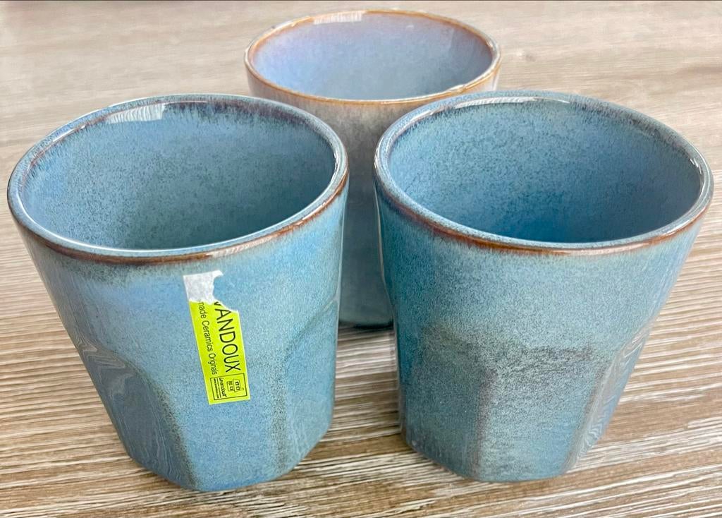 Set van 3 Andoux keramische bekers - Blauw, Nieuw, Ophalen of Verzenden, Steen/keramiek, Overige merken