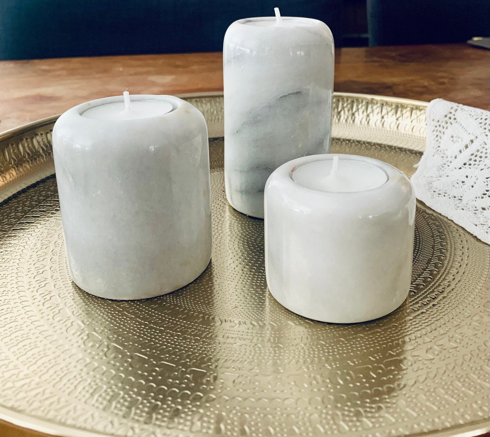 3 Kandelaars Marmer, waxinelichthouders Vintage jaren '80, Huis en Inrichting, Woonaccessoires | Kandelaars en Kaarsen, Overige materialen
