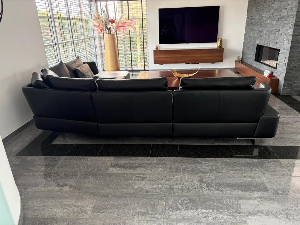 Luxe Zwarte Leren Hoekbank - Comfortabel en Stijlvol, Huis en Inrichting, Banken | Bankstellen, Ophalen, 100 tot 125 cm, Hoekbank