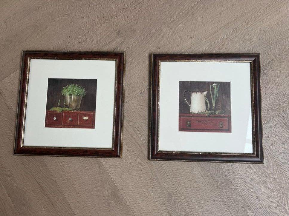 Set van 2 ingelijste botanische prints, Ophalen, Stilleven, Klassiek, Print