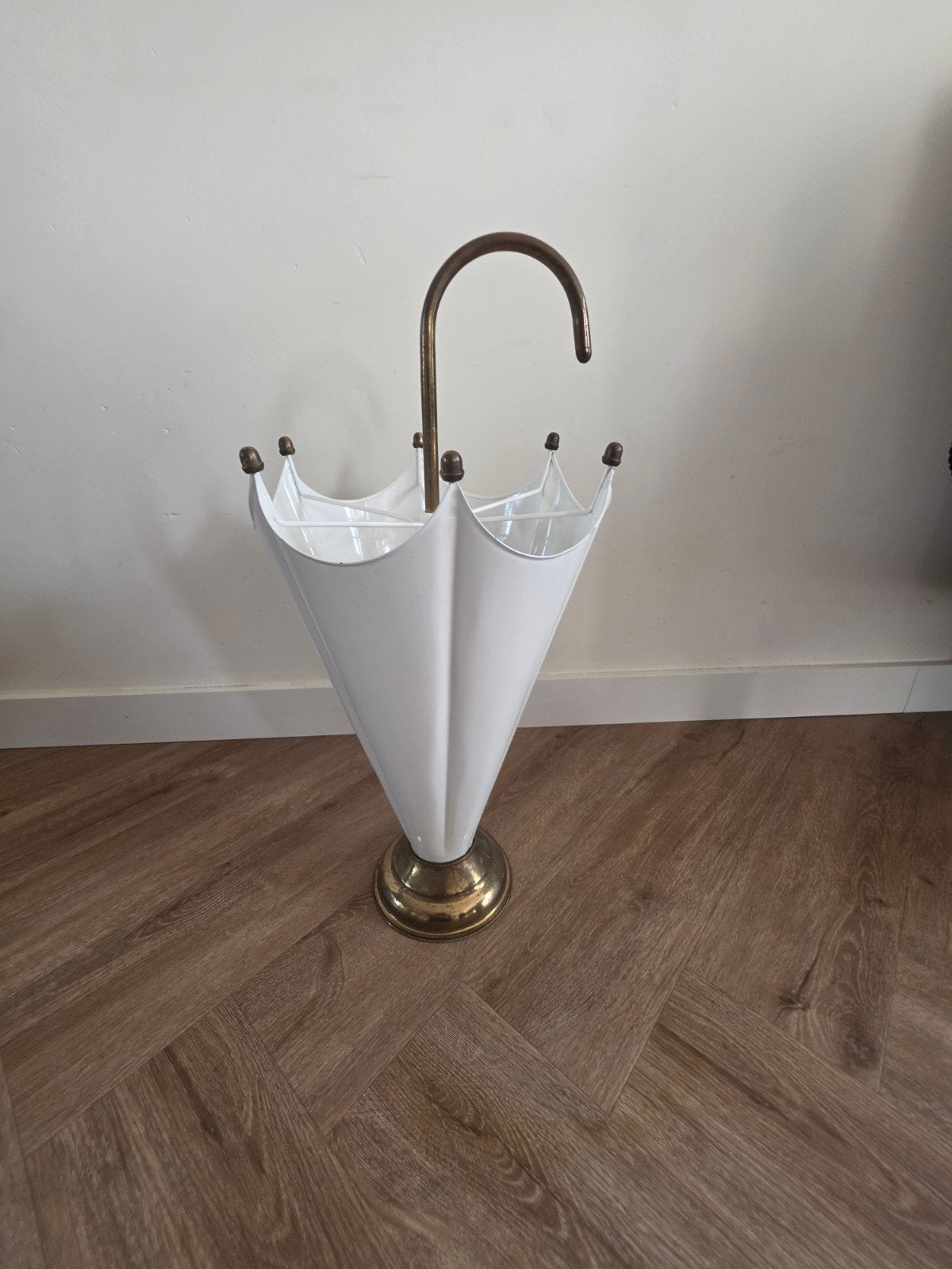 vintage metaal/messing paraplu bak/standaard mid-century, Huis en Inrichting, Ophalen of Verzenden, Gebruikt, Metaal
