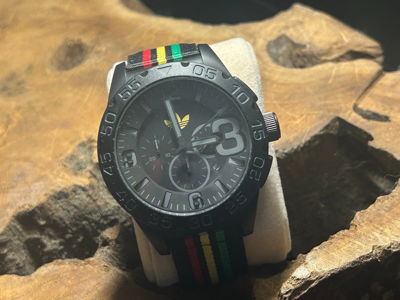 Adidas sporthorloge met Rasta-bandje, Ophalen, Gebruikt, Zwart, Android