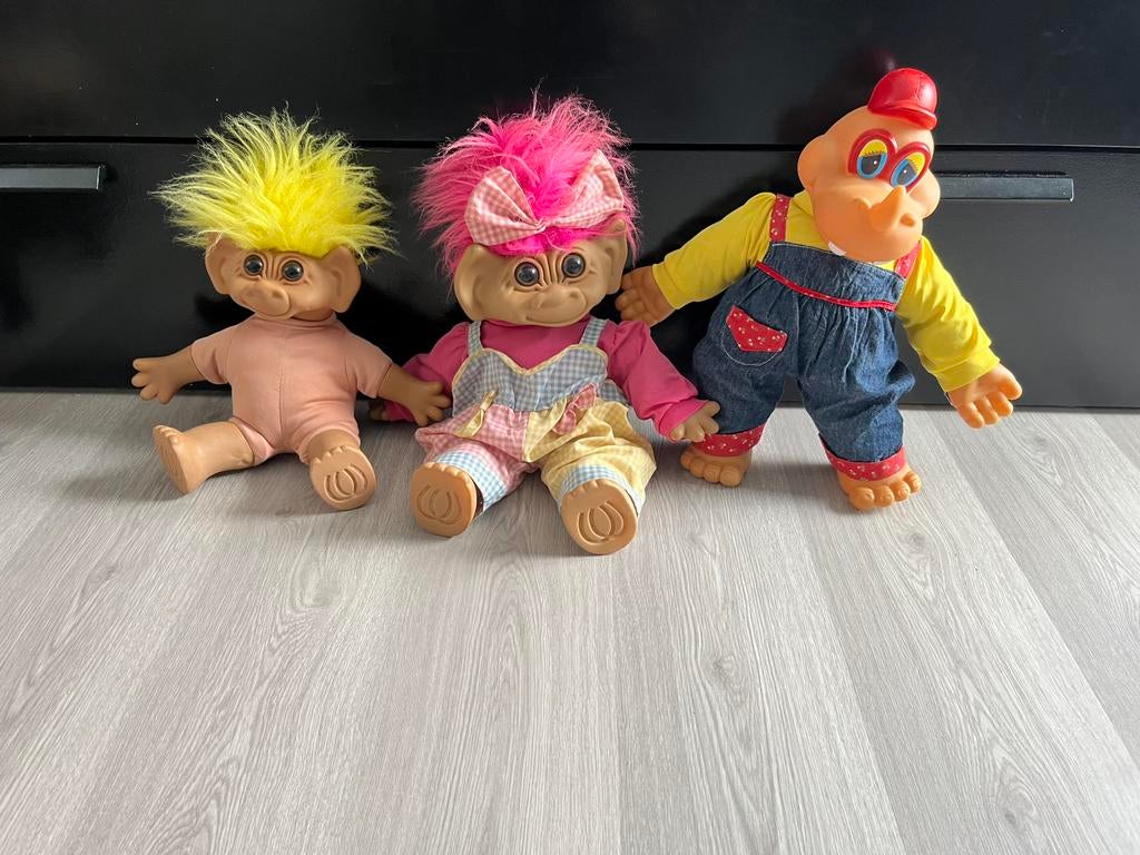 Uneeda vintage trollen en dino knuffel, Ophalen of Verzenden, Zo goed als nieuw, Overige typen