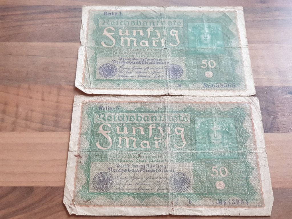 Duitsland 50 Mark 1919 (2x), Postzegels en Munten, Bankbiljetten | Europa | Niet-Eurobiljetten, Verzenden, Duitsland, Setje